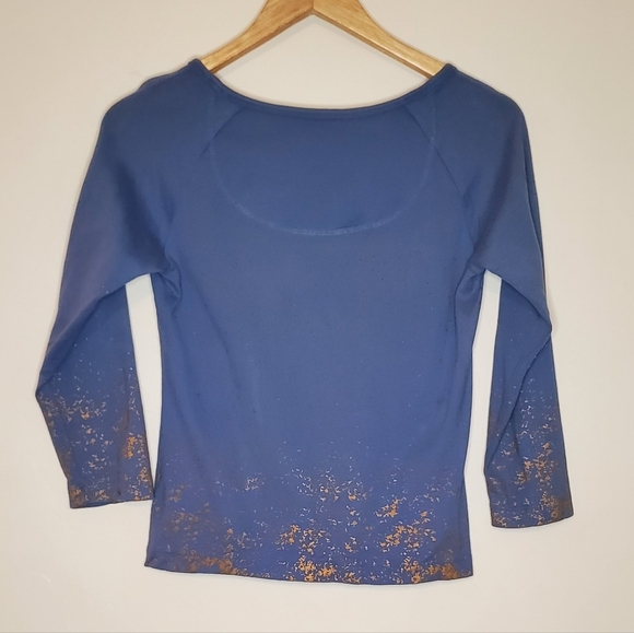 Gold Splash Periwinkle Blue 3/4 Sleeve Armani Exchange Shirt with Paint Accents - Picture 9 of 13